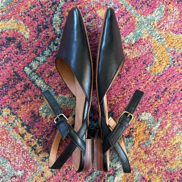 Madewell | Women’s Black Leather The Jeanne Slingback Adjustable Strap Flats 7 - Picture 10 of 16